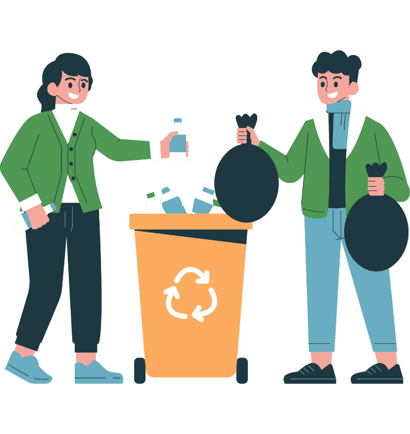 Two volunteers collecting and sorting litter